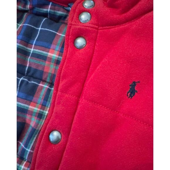 VTG Polo Ralph Lauren Vest Red Quilted Plaid Lined Holiday Preppy Kids Size 6 - Picture 4 of 5